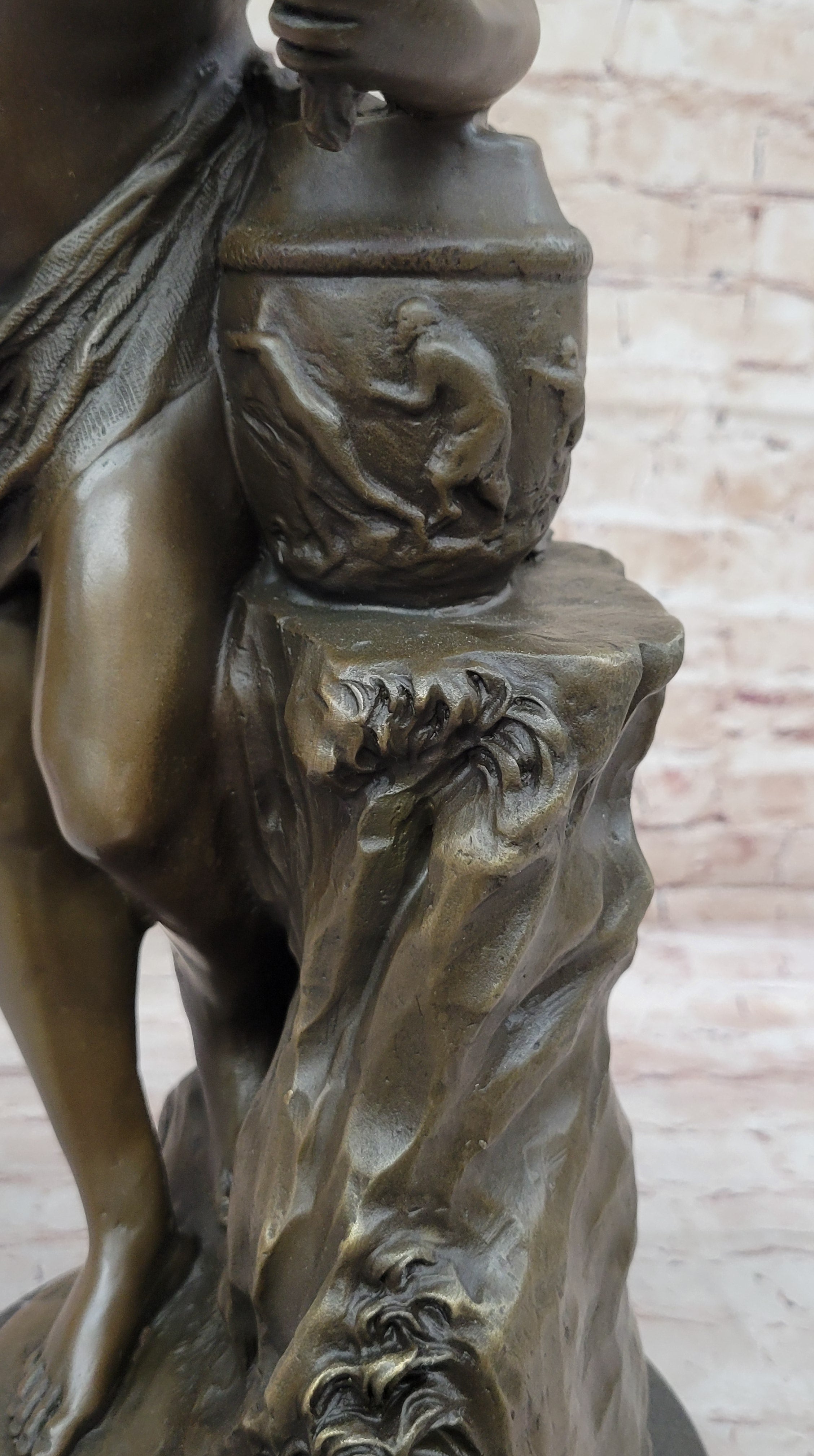 Nude Girl Washing Her Hair - Female Bronze Figure Sculpture Art