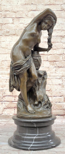 Nude Girl Washing Her Hair - Female Bronze Figure Sculpture Art