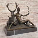 Goddess Diana Artemis w/ Deer Stag - Bronze Sculpture by Jacquiet