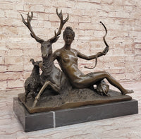 Goddess Diana Artemis w/ Deer Stag - Bronze Sculpture by Jacquiet