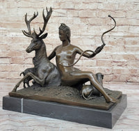 Goddess Diana Artemis w/ Deer Stag - Bronze Sculpture by Jacquiet