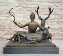 Goddess Diana Artemis w/ Deer Stag - Bronze Sculpture by Jacquiet