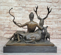 Goddess Diana Artemis w/ Deer Stag - Bronze Sculpture by Jacquiet