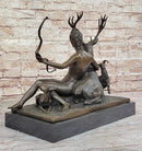 Goddess Diana Artemis w/ Deer Stag - Bronze Sculpture by Jacquiet