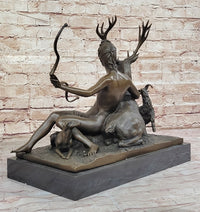 Goddess Diana Artemis w/ Deer Stag - Bronze Sculpture by Jacquiet