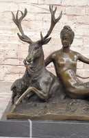 Goddess Diana Artemis w/ Deer Stag - Bronze Sculpture by Jacquiet