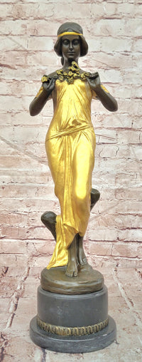 Large Nymph Bronze Sculpture Female Signed Pittaluga Artwork Gold Patina Art