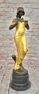 Large Nymph Bronze Sculpture Female Signed Pittaluga Artwork Gold Patina Art