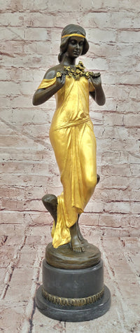 Large Nymph Bronze Sculpture Female Signed Pittaluga Artwork Gold Patina Art