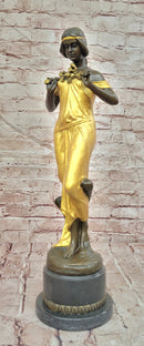 Large Nymph Bronze Sculpture Female Signed Pittaluga Artwork Gold Patina Art