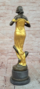 Large Nymph Bronze Sculpture Female Signed Pittaluga Artwork Gold Patina Art