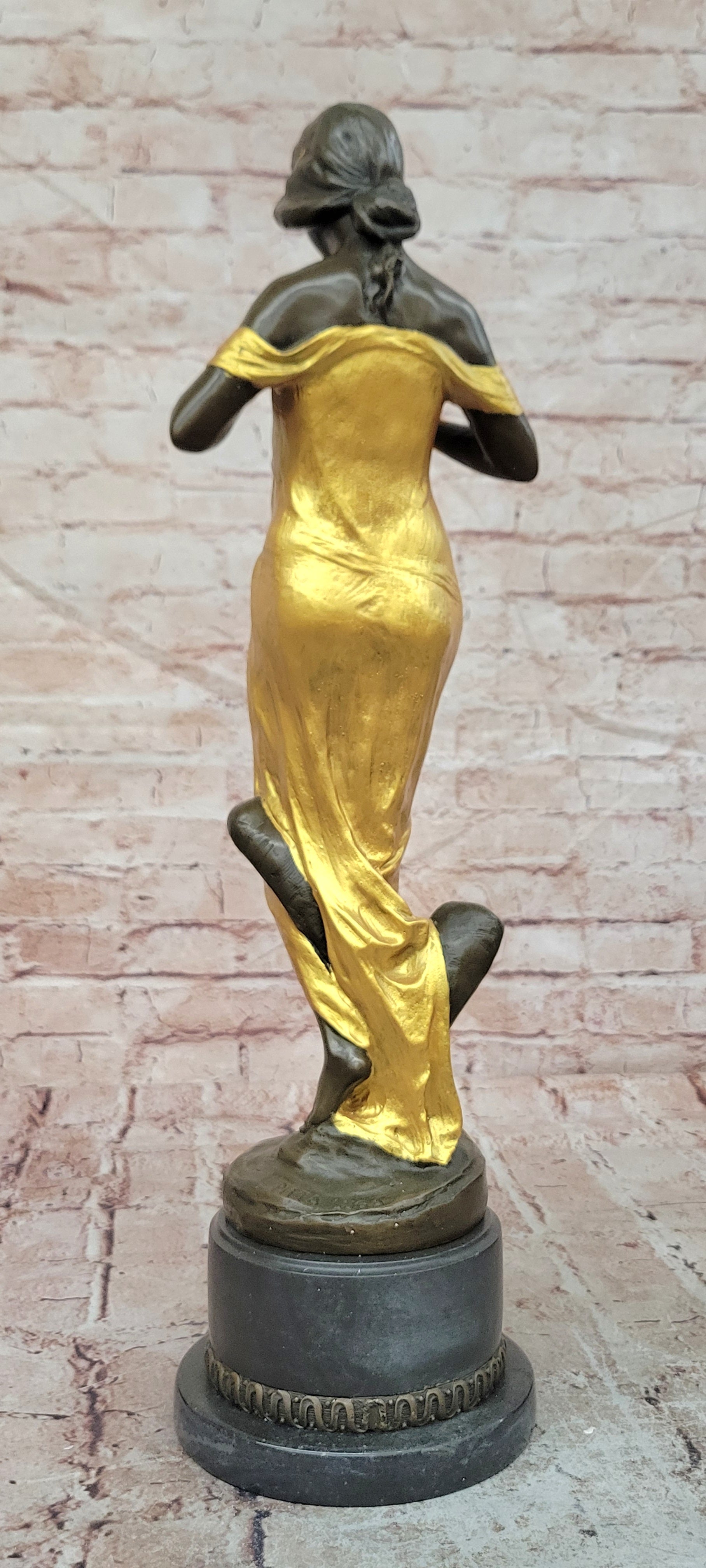 Large Nymph Bronze Sculpture Female Signed Pittaluga Artwork Gold Patina Art