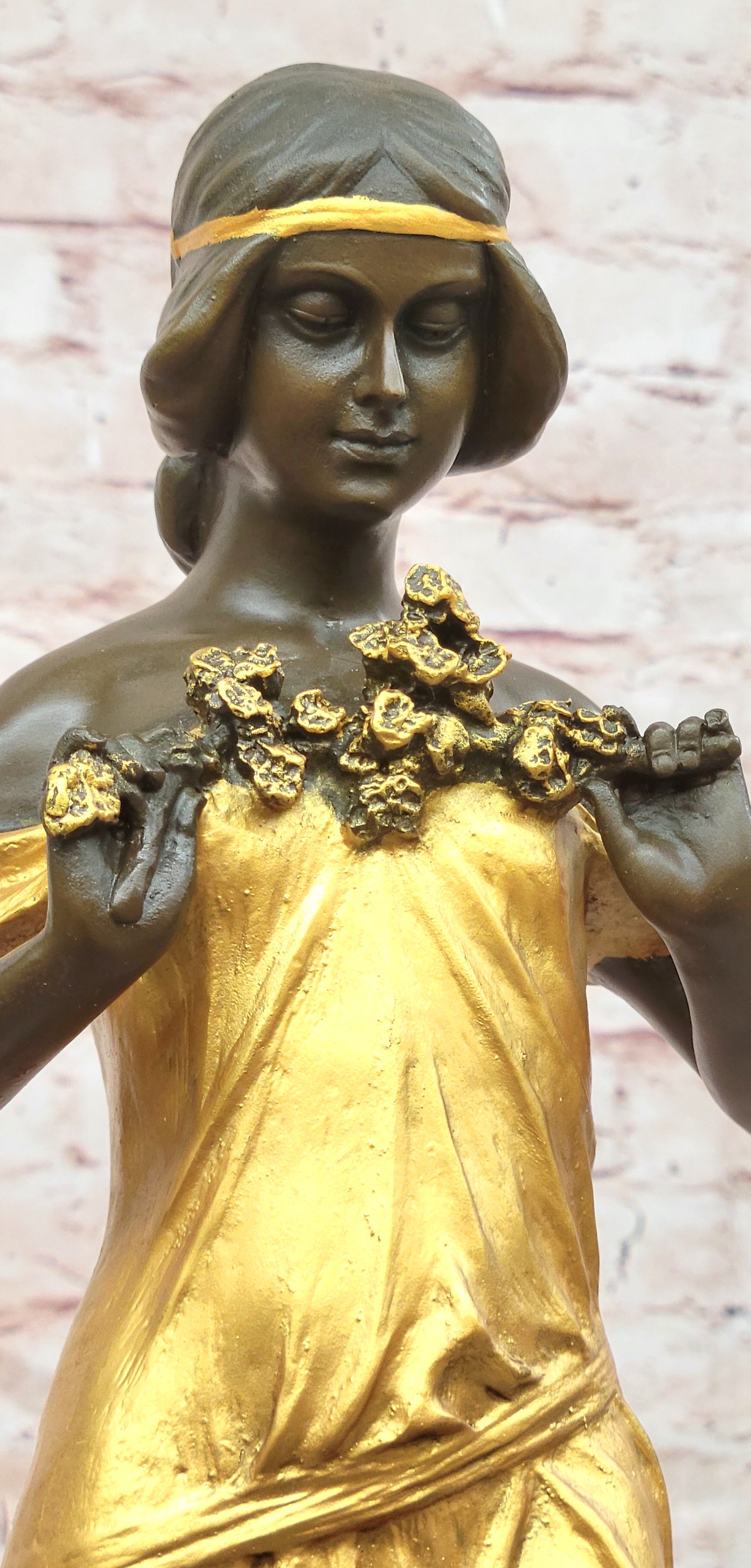 Large Nymph Bronze Sculpture Female Signed Pittaluga Artwork Gold Patina Art