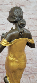 Large Nymph Bronze Sculpture Female Signed Pittaluga Artwork Gold Patina Art