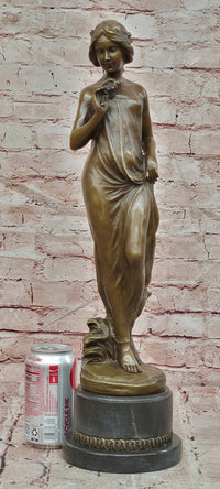 Large Pittaluga “Woman With Flower” Elegant Bronze Sculpture Designer Marble Base