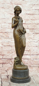 Large Pittaluga “Woman With Flower” Elegant Bronze Sculpture Designer Marble Base