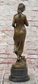 Large Pittaluga “Woman With Flower” Elegant Bronze Sculpture Designer Marble Base