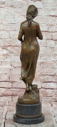 Large Pittaluga “Woman With Flower” Elegant Bronze Sculpture Designer Marble Base