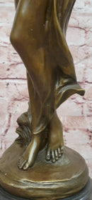 Large Pittaluga “Woman With Flower” Elegant Bronze Sculpture Designer Marble Base