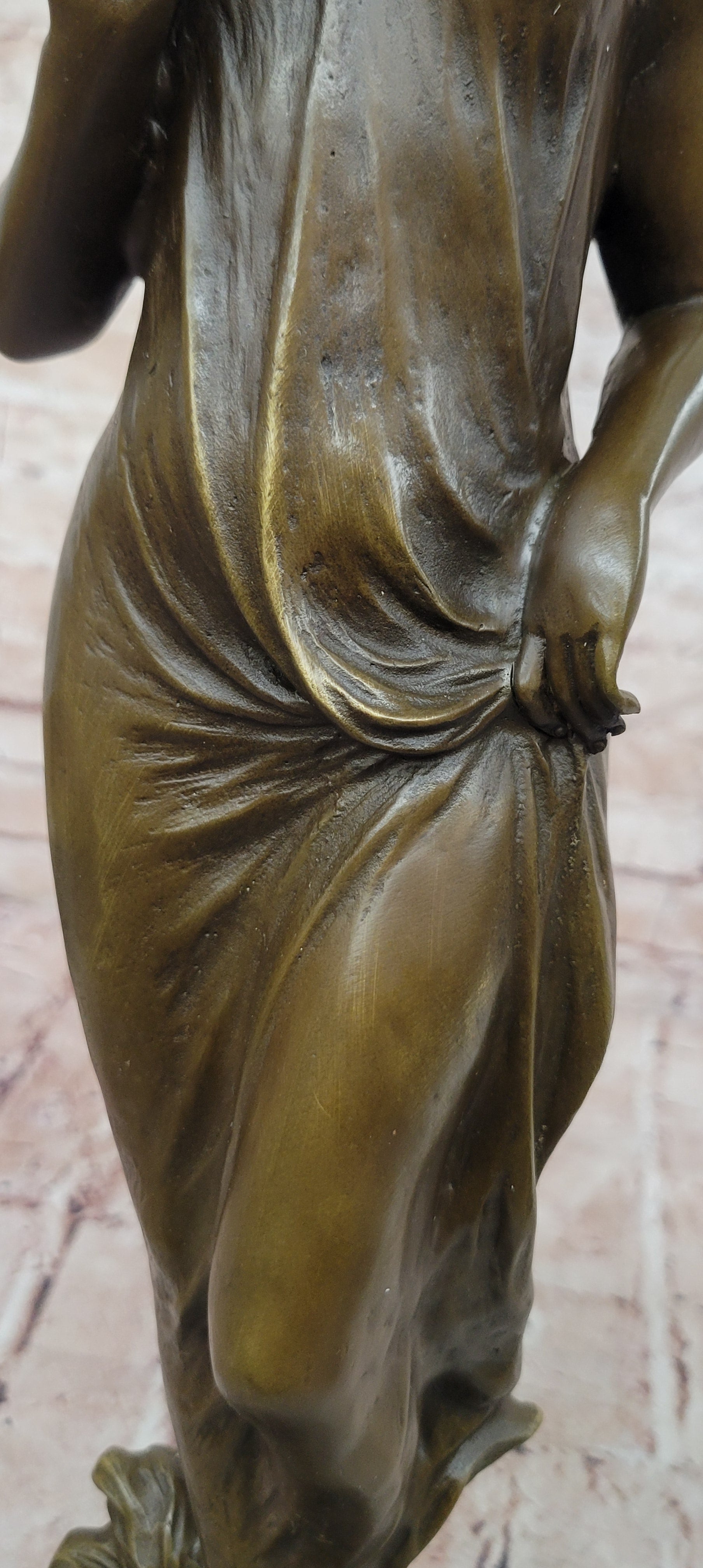 Large Pittaluga “Woman With Flower” Elegant Bronze Sculpture Designer Marble Base