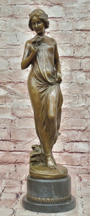 Large Pittaluga “Woman With Flower” Elegant Bronze Sculpture Designer Marble Base