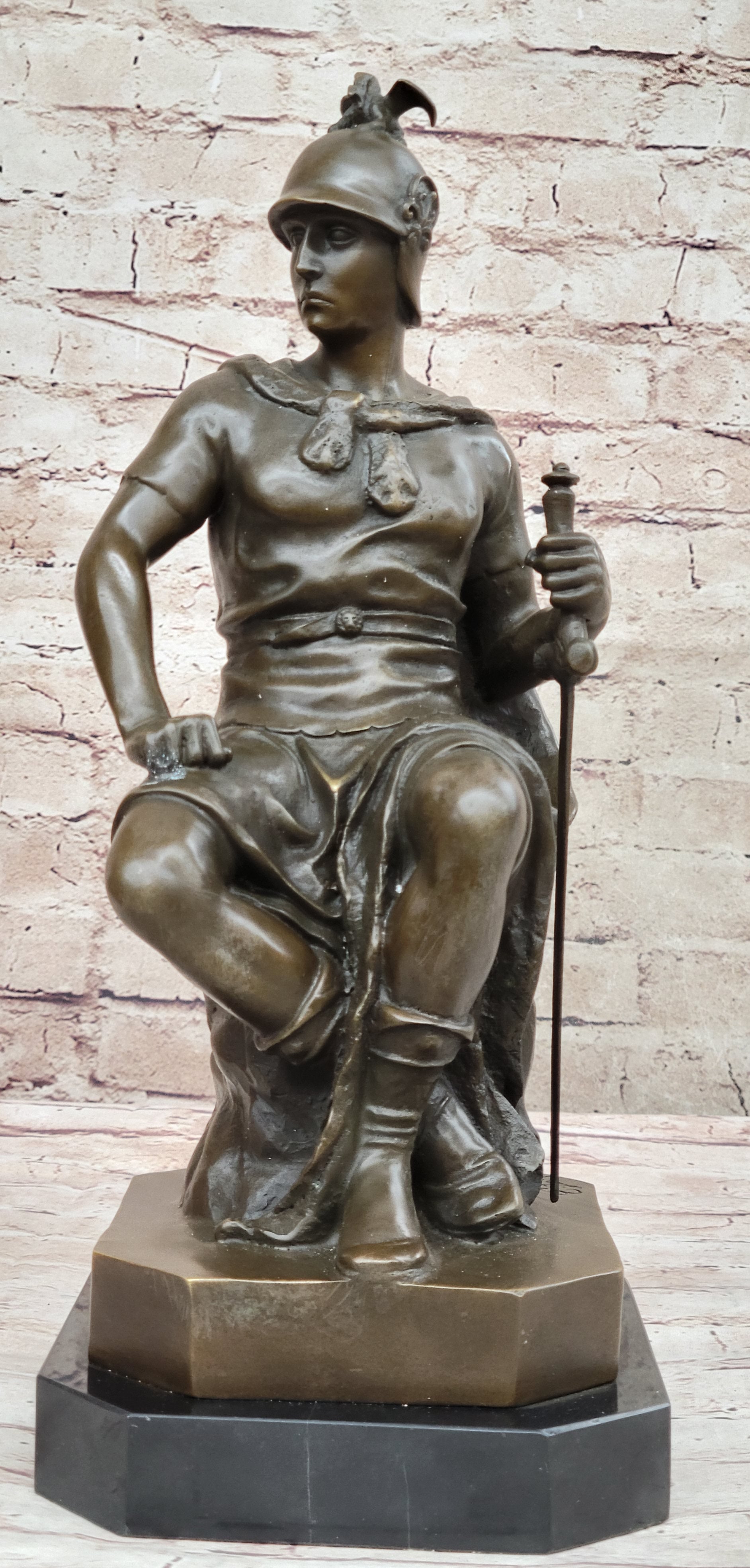 Bronze Marble Sculpture Roman God Warrior Signed Picault