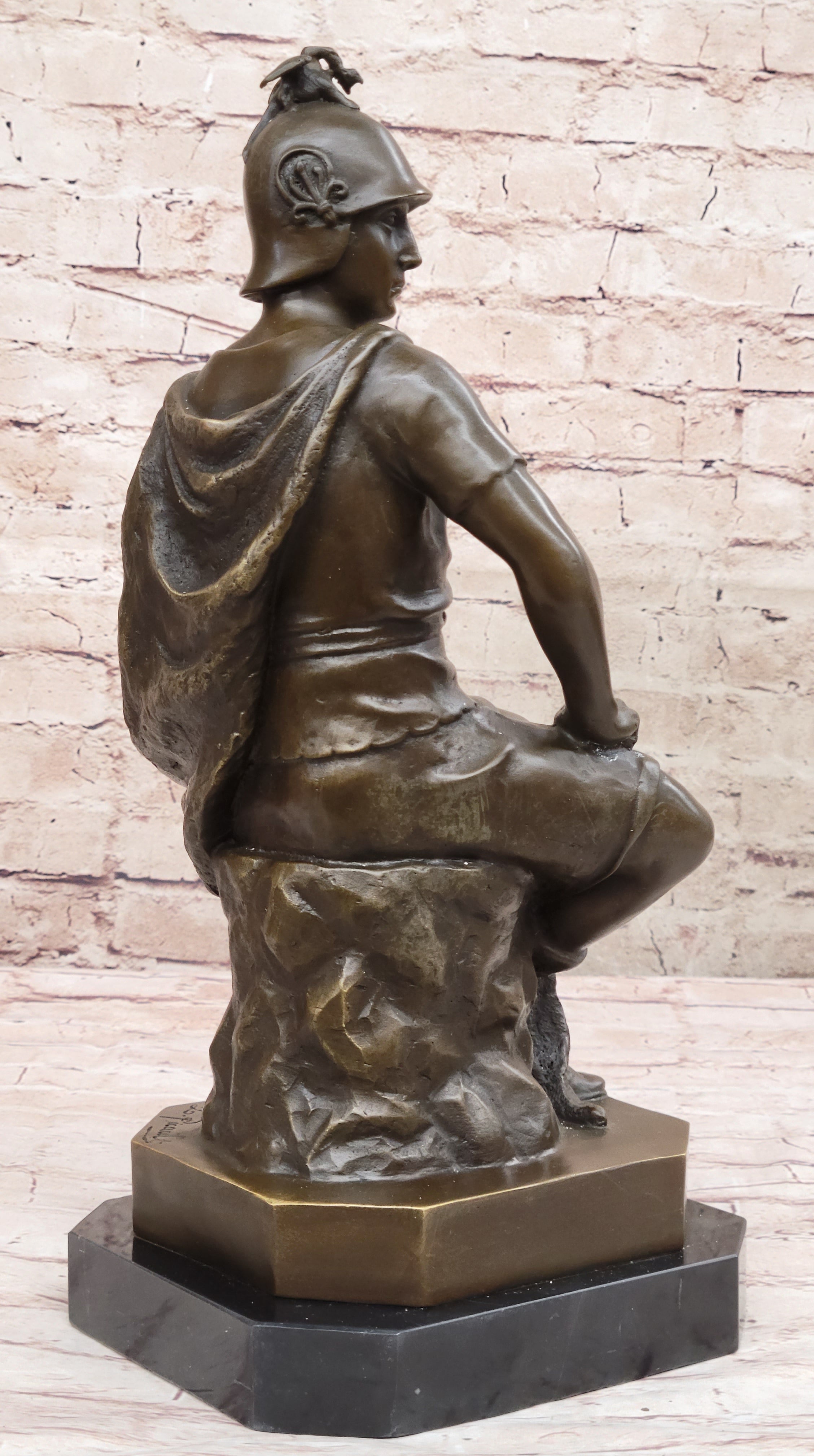Bronze Marble Sculpture Roman God Warrior Signed Picault