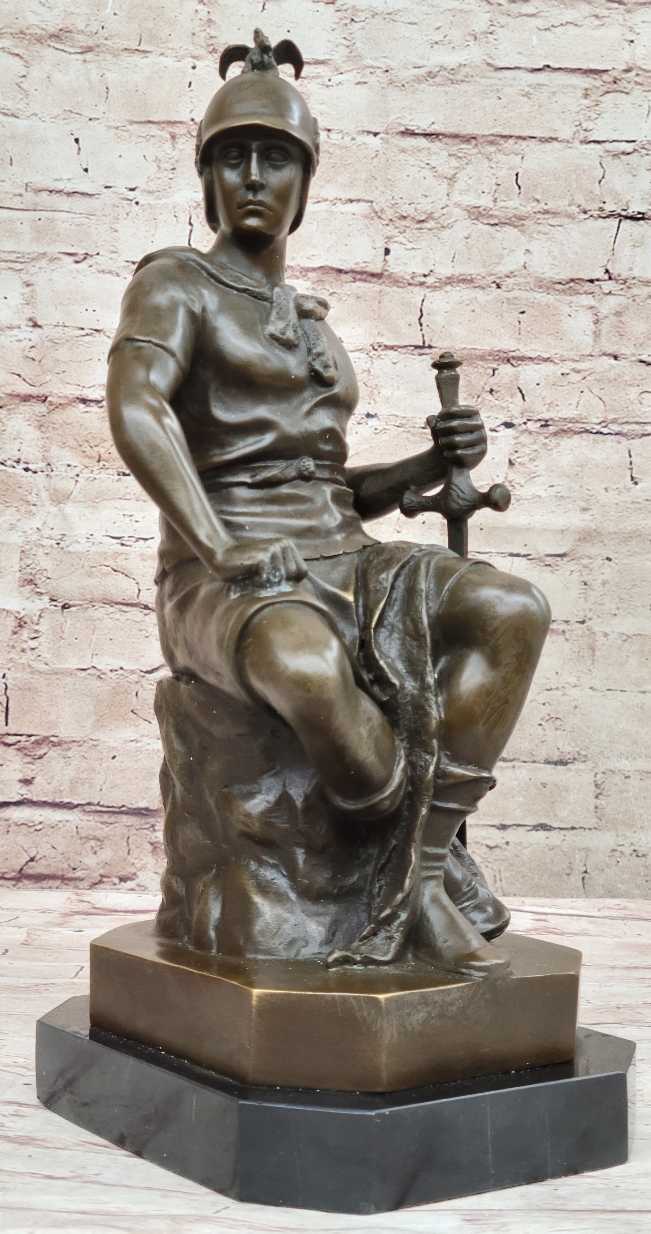 Bronze Marble Sculpture Roman God Warrior Signed Picault