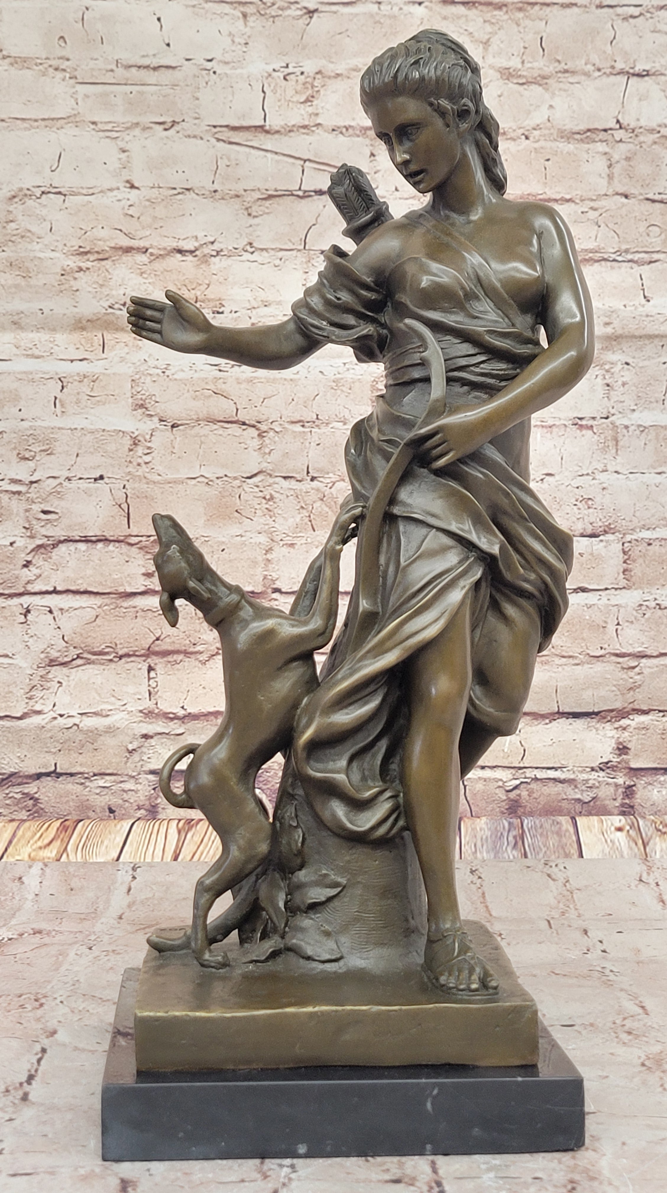 Artemis Diana the Huntress Bronze Sculpture with Hound