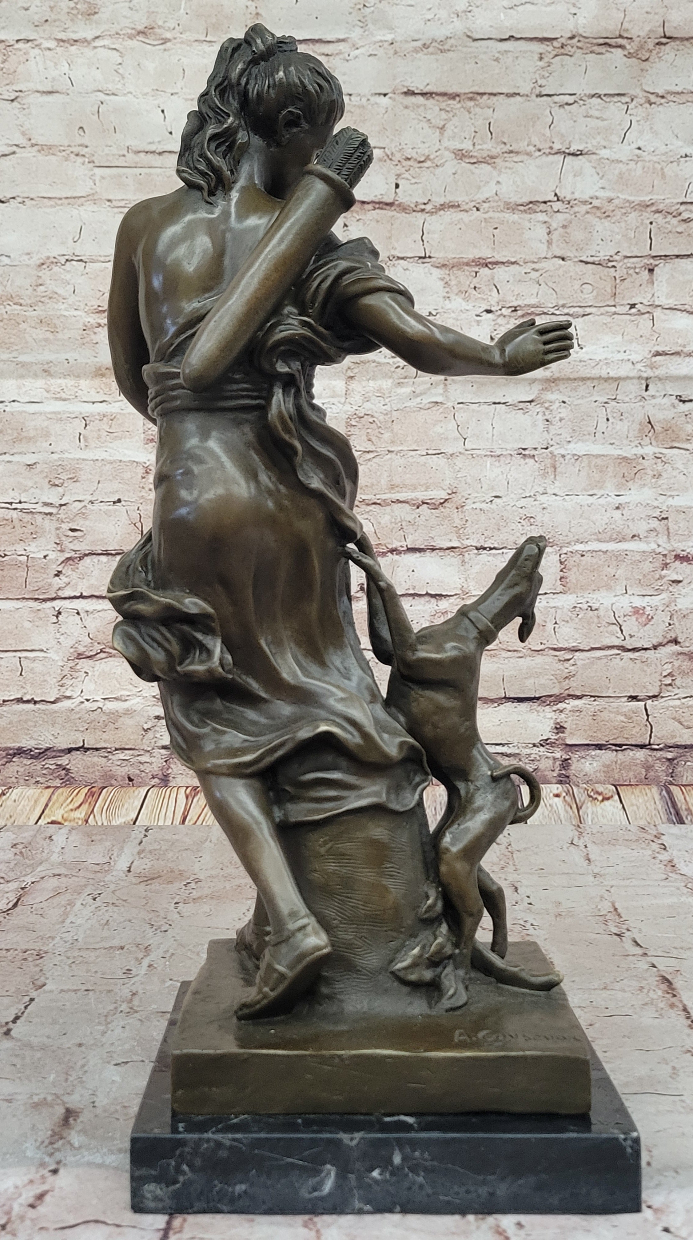 Artemis Diana the Huntress Bronze Sculpture with Hound