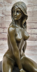 Bronze Nude Woman Sculpture on Marble Base – Seated Female Art