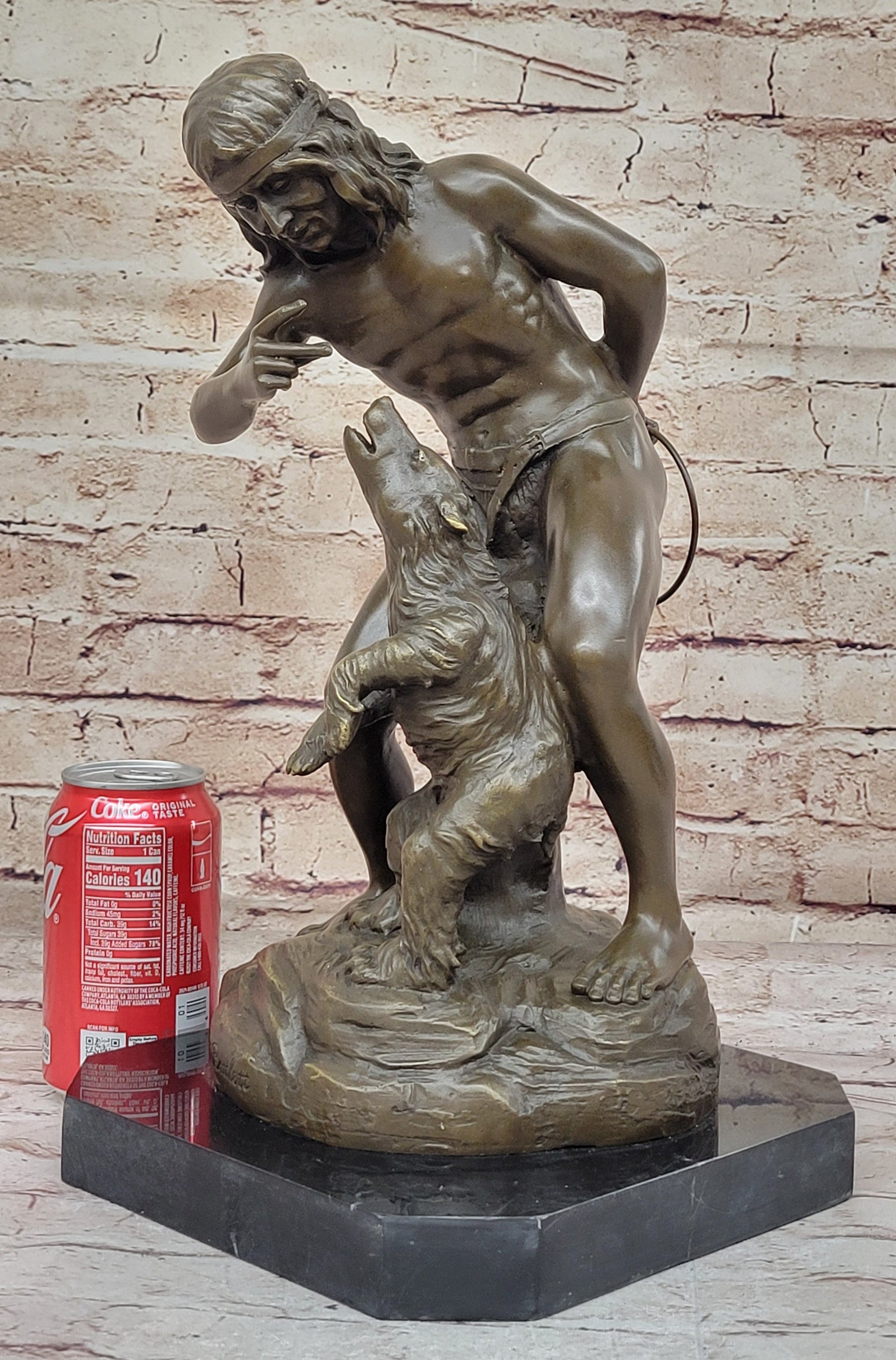 Native American Indian Shaman Taming a Bear - Bronze by P. Bartlett