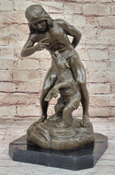 Native American Indian Shaman Taming a Bear - Bronze by P. Bartlett