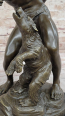 Native American Indian Shaman Taming a Bear - Bronze by P. Bartlett