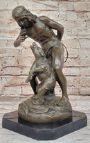 Native American Indian Shaman Taming a Bear - Bronze by P. Bartlett