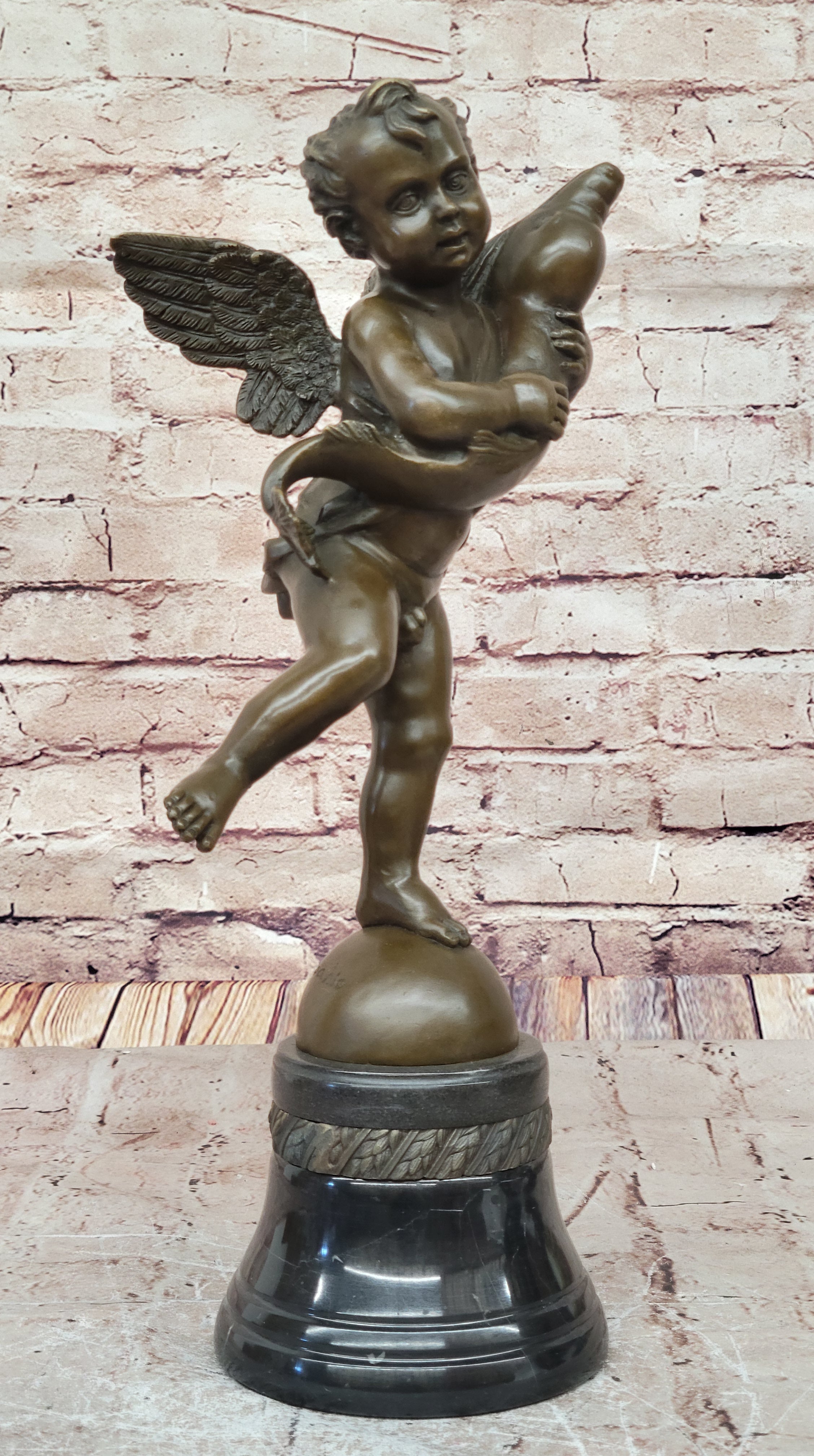 Cherub Angel Putto with Dolphin Andrea del Verrocchio Bronze