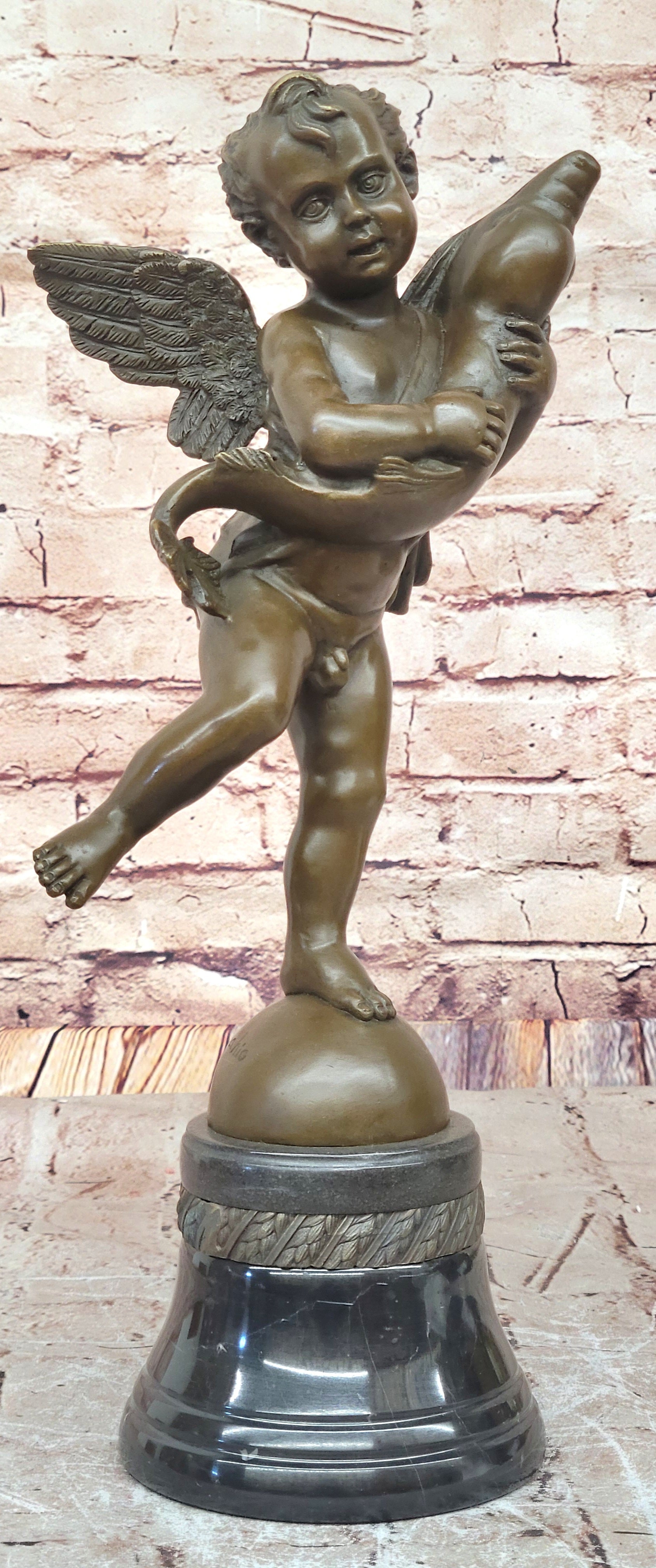 Cherub Angel Putto with Dolphin Andrea del Verrocchio Bronze
