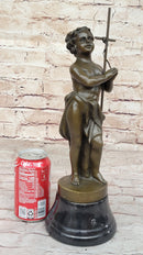Young Child Saint Carrying Cross Bronze Sculpture