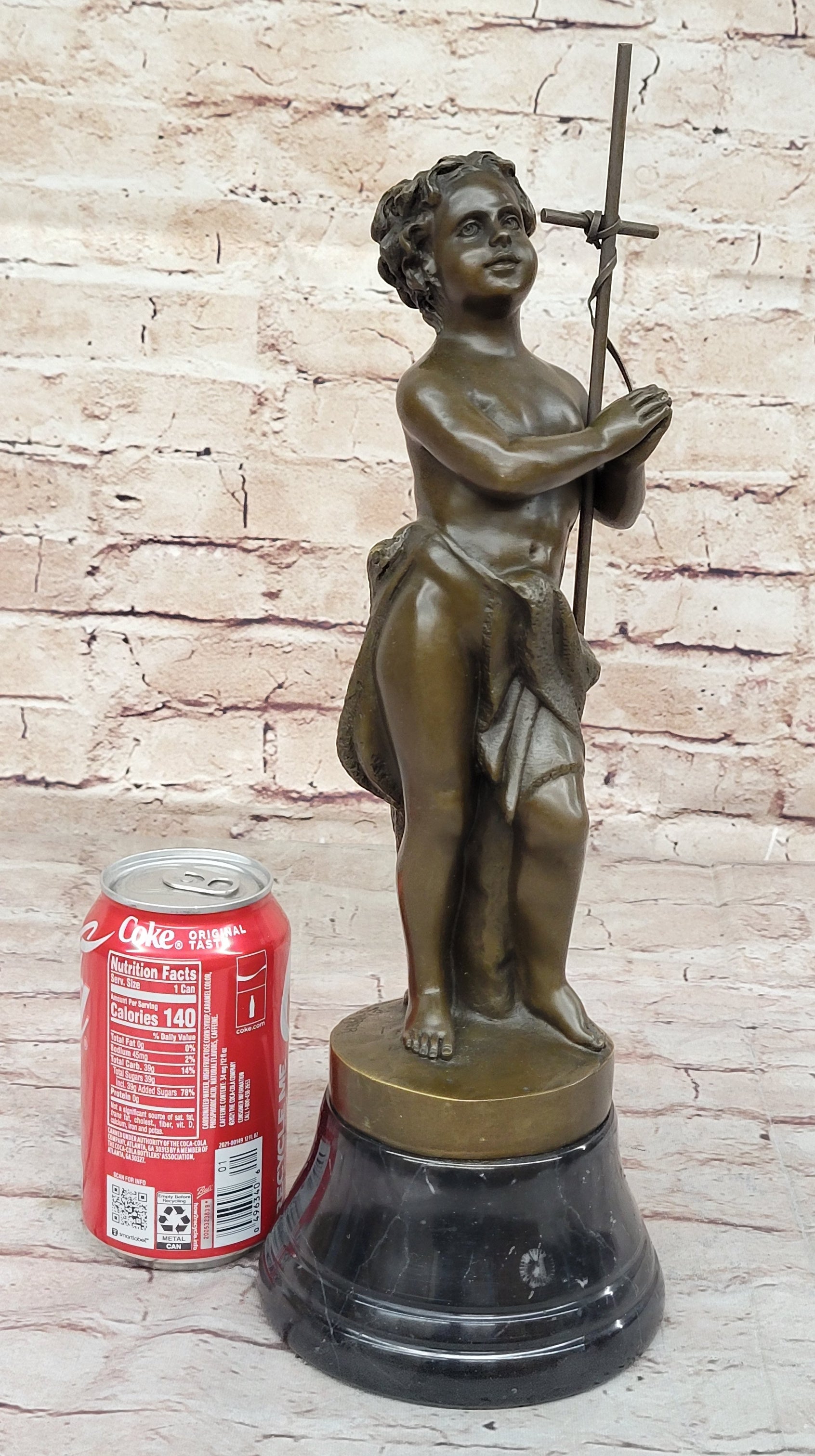 Young Child Saint Carrying Cross Bronze Sculpture