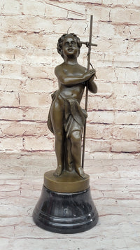 Young Child Saint Carrying Cross Bronze Sculpture