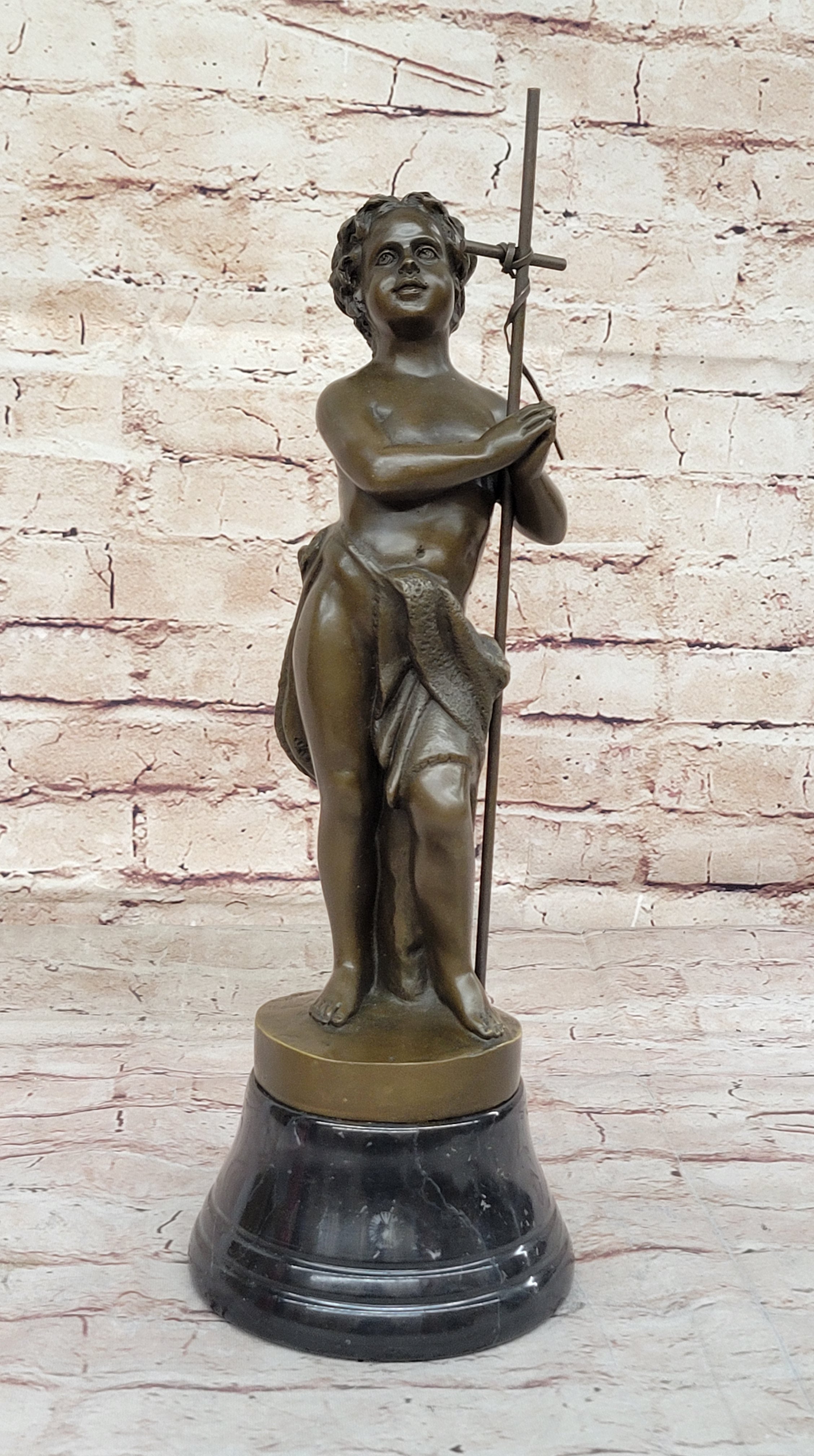 Young Child Saint Carrying Cross Bronze Sculpture
