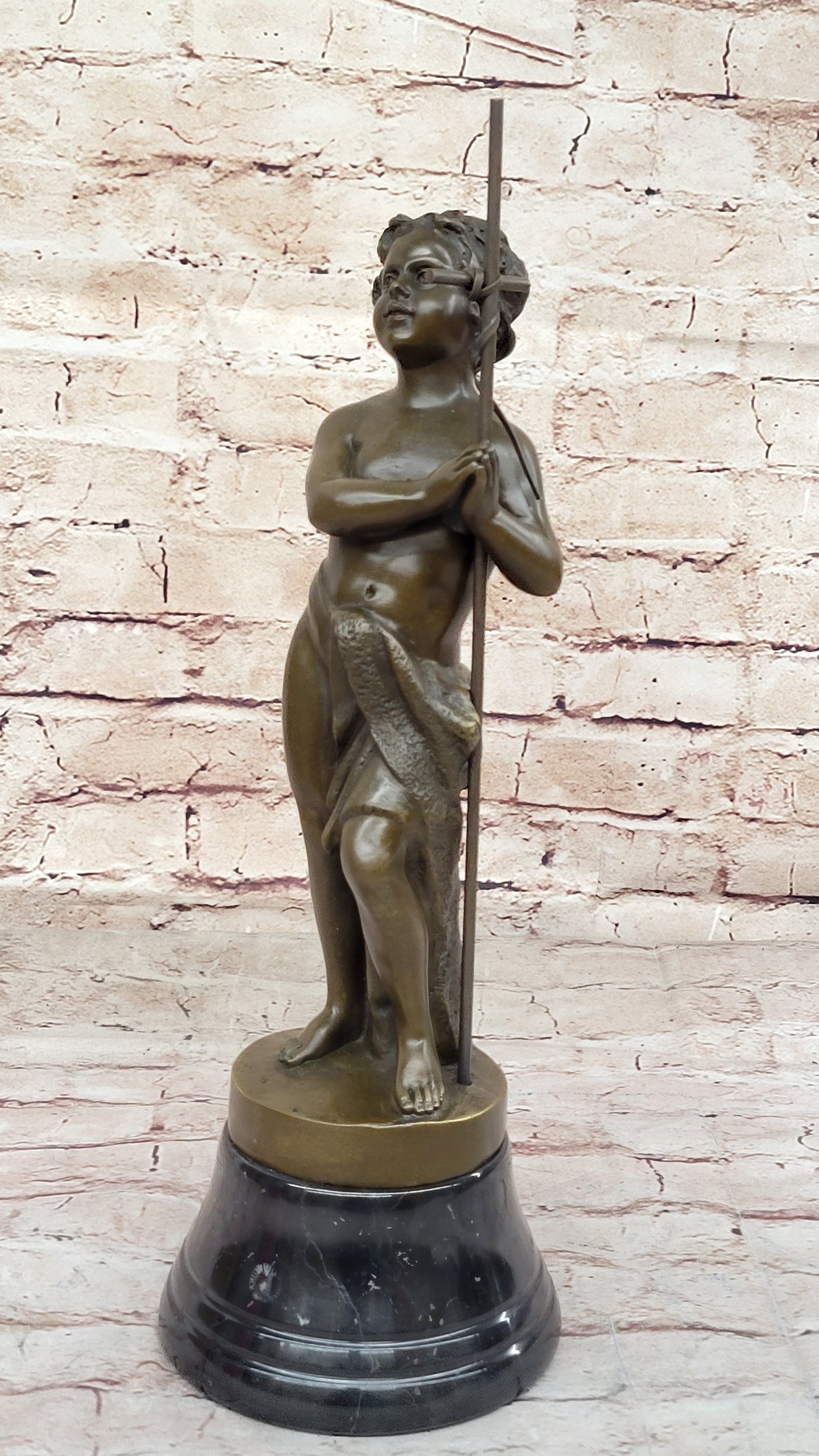Young Child Saint Carrying Cross Bronze Sculpture