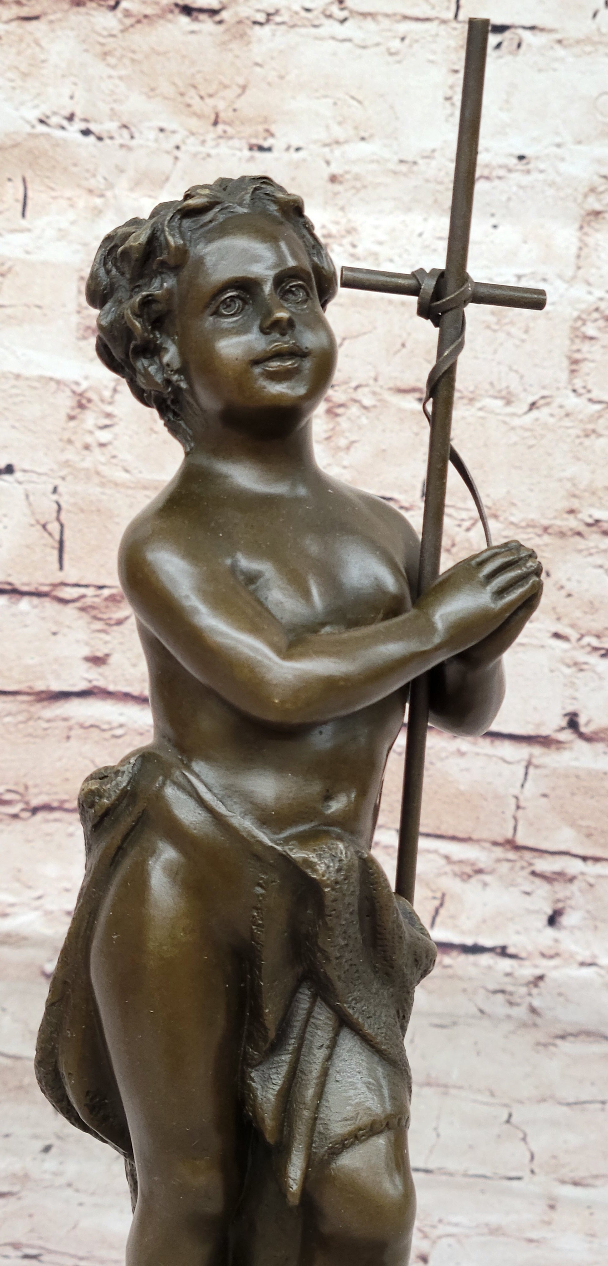 Young Child Saint Carrying Cross Bronze Sculpture