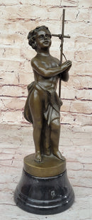 Young Child Saint Carrying Cross Bronze Sculpture