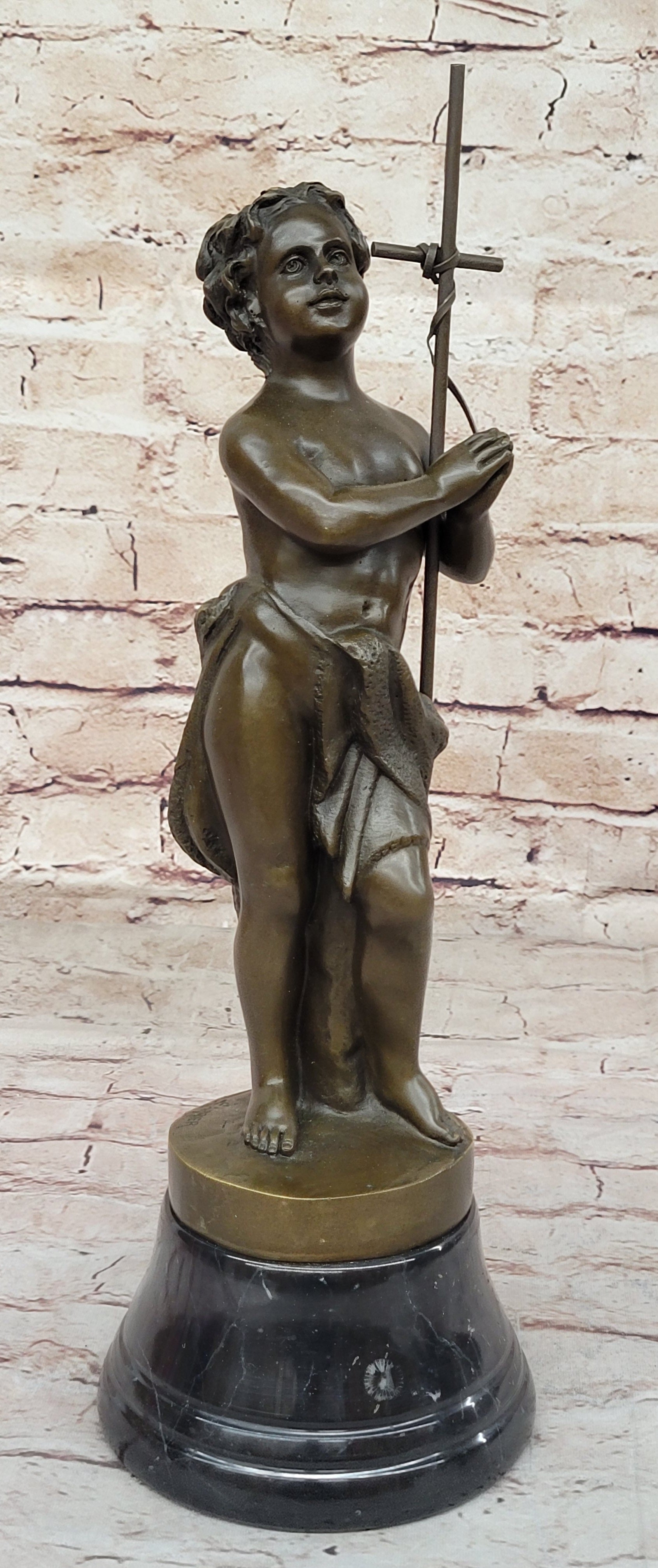 Young Child Saint Carrying Cross Bronze Sculpture