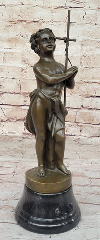 Young Child Saint Carrying Cross Bronze Sculpture