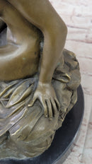 Nude Classical Female Figure Sitting on Rock Bronze Statue Sculpture Decor 13" x 10.5"