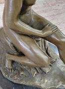 Nude Classical Female Figure Sitting on Rock Bronze Statue Sculpture Decor 13" x 10.5"