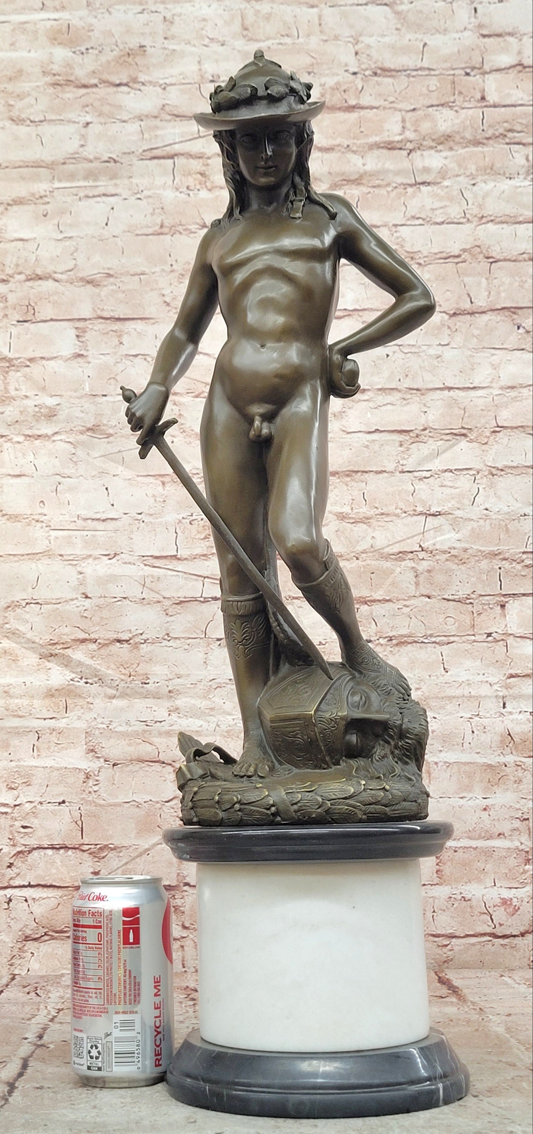 Hand Made Genuine Bronze Sculpture Mythology Statue David Signed Donatello Figurine