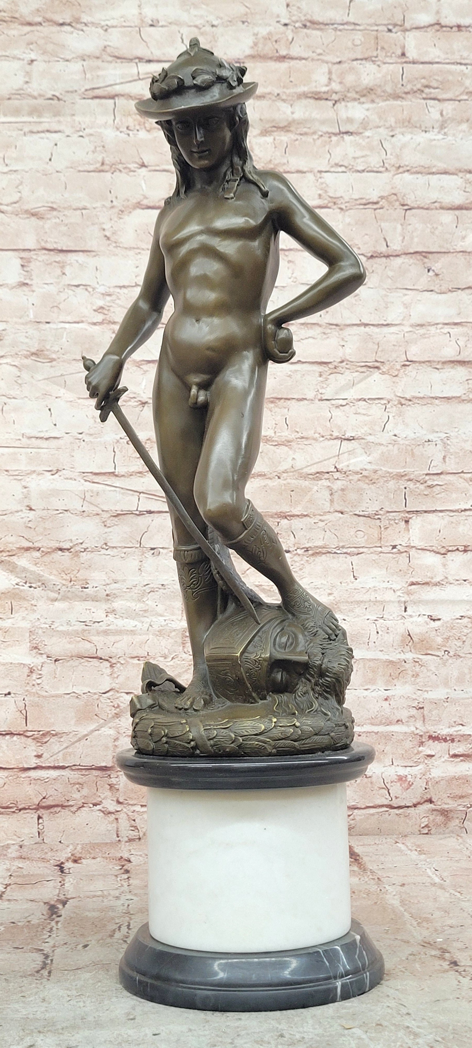 Hand Made Genuine Bronze Sculpture Mythology Statue David Signed Donatello Figurine